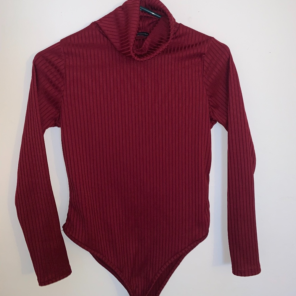 red turtleneck bodysuit
